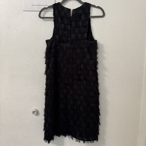 Anthropologie Roxie Fringe Polka Dot Mini Dress Sz‎ 4 Black Dance Cocktail Chic - Picture 4 of 8
